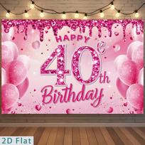 2D Pink Glitter Drip 40th Birthday Backdrop - Balloon & Heart Background Banner for 40th Birthday Celebration 47.2x31.5inch/120*80cm