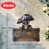 2D Flat 1pc Pirate Skull Welcome Sign Rustic Wooden Door Decoration with Pirate Skull and Crossbones Halloween Party Decoration