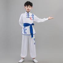Children's Martial Arts Costumes Performance Costumes Chinese Kung Fu Uniform Children Perform Wushu Sets Boy Collar Long Sleeve Tai Chi Two-piece Set 180 balta