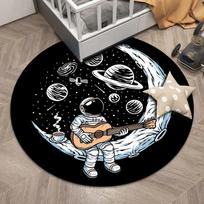 Cartoon Astronaut Round Carpet Outer Space Moon Spaceship Area Rug For Living Room Anti-Slip Kids Bedroom Play Crawl Floor Mat 60cm x 60cm