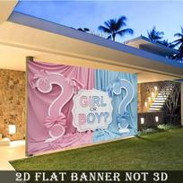 2D Curtain Style Gender Reveal Backdrop  Girl or Boy?  with Pink and Blue Bow Decoration 47.2x31.5inch/120*80cm