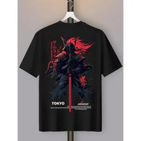 Japanese Samurai Print Oversized T-Shirt Summer Men Women Simple Basic Crew Neck Tshirts M