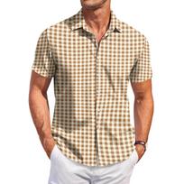 Men's Casual Short Sleeve Button Down Shirt Checkered Pattern Lightweight Breathable Fabric Relaxed Fit Summer Top XL ruda