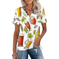 Women Casual V Neck Short Sleeve Oktoberfest Print Polo Shirt Lightweight Summer Top Relaxed Fit Blouse for Everyday Wear S balta
