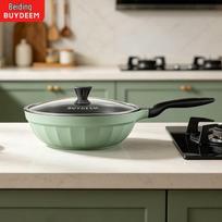 Buydeem 32cm Aluminum Stir-Fry Pan with Lid