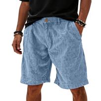 Men Linen Shorts Relaxed Fit Casual Lightweight Button Closure with Pockets Summer Breathable Fabric Design XL mėlyna
