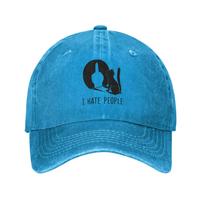 Washed Baseball Cap Cat Shadow I Hate People Summer Trucker Hat Unisex Women  Outdoor Sun Protection Adjustable