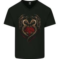 2 Fantasy Dragons in a Heart Shape Gothic Goth Mens V-Neck Cotton T-Shirt S įvairiaspalvis
