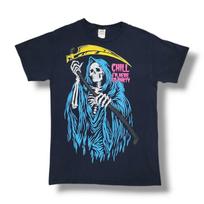 Grim Reaper Chill I'm Here to Party Halloween Skeleton Black Y2K T-Shirt Men's M S įvairiaspalvis