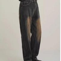 Men's Black And Grey Gradient Washed Wide Leg Denim Jeans S mėlyna