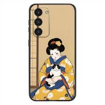 Japanese Kimono Cat Phone Case For Samsung Galaxy A20,21s,22,31,32,52,53,72,73,80,91 Soft Liquid Silicone Black Cover SamsungA514G