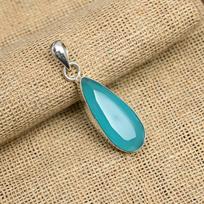 Glorious Blue Chalcedony Gemstone Handmade Jewelry 925 Sterling Silver Pendant For Women 1.75 Inches mėlyna