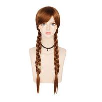 Princess Cosplay perukas moterims Pintas rudas Frozen Anna Princess Cosplay perukas mergaitėms Pintas Moteriški perukai Helovino kostiumui 26inches ruda