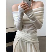 Elegant Off-the-shoulder Knitted Women Blouse Gentle Casual Top Fashion Slim Fit Thin Long Sleeved Pullover Sweater Solid Color Sexy Fashion Clothing one size