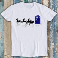 The Doctor Who Christmas Police Phone Box Flying Deer Gift Tee T Shirt M1405 3XL