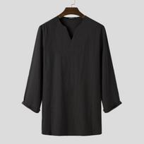 INCERUN Vyriški musulmoniški arabiški marškinėliai ilgomis rankovėmis Vyriški drabužiai Jubba Thobe Abaya Islamic Dubai Arab Marškinėliai 4XL juoda