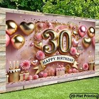 2D 30th Birthday Backdrop, Pink Gold Heart Balloon & Gift Box Party Photo Background 47.2x31.5inch/120*80cm