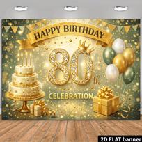 2D Green Gold 80th Birthday Backdrop, Crown Diamond Number 80 Party Banner Decor 47.2x31.5inch/120*80cm