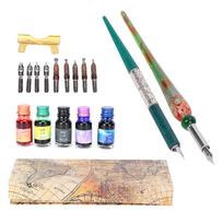 Dip Pen Kit 12.5x33x4cm Flat Round Nib with Ink Holder for Writing Drawing Calligraphy