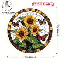 2D Flat Vibrant Sunflower Butterfly Stained Glass-Style Suncatcher Acrylic Hanging Decor for Windows Festive Party Decoration