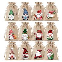 Christmas Candy Bags 12 Pieces Burlap Reusable Drawstring Decor Christmas Advent Bags for Halloween Thanksgiving Home Holiday as picture