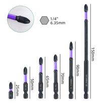 Driver Bit Set 6pcs Magnetic Bits D1 Alloy Steel Impact Resistance Long Cross Driver Bits 1/4in Hex Shank for Drills