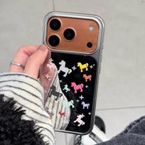 Cartoon Pony IPhone 17 Pro Phone Case, Mirror Electroplated Silver Edge, Stylish and Beautiful Full Series 17PROMAX