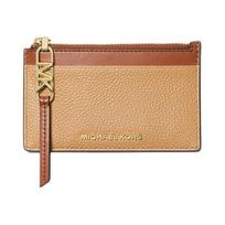 MICHAEL KORS Empire Empire Gold Hardware Zipper Closure Pebbled Leather Card Holder Small Women's Camel auksas