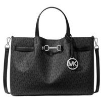 MICHAEL KORS Carson Silver Buckle Logo Print Artificial Leather Tote Bag Tote Bag Shopping Bag Shoulder Handbag Medium Women's Black juoda