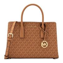 MICHAEL KORS Ruthie RUTHIE Top Zip Round Letter Charm Coated Canvas Crossbody Tote Small Women's Brown ruda