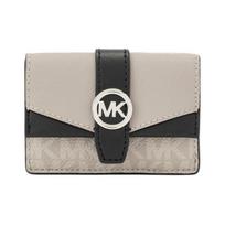 MICHAEL KORS Greenwich Logo Print Tri-Fold Coated Canvas Wallet Small Women's Pearl Gray with Black juoda