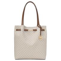 MICHAEL KORS Carson Metal Logo Faux Leather Shoulder Bag Large Women's Beige auksas