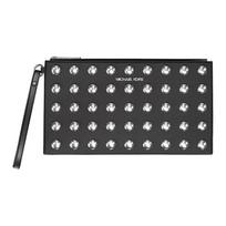 MICHAEL KORS Jet Set Rivets Zipper Closure Pebbled Leather Clutch Large Women's Black juoda