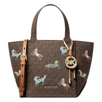 MICHAEL KORS Jordi Logo Print Brand Logo Tote Bag Tote Bag Shopping Bag Coated Canvas Shoulder Handbag Women's Brown ruda