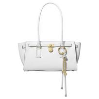 MICHAEL KORS Hamilton Moderne Logo Leather Shoulder Bag Small Women's White balta