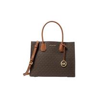 MICHAEL KORS Mercer Flower Classic Commuter Organ Style Artificial Leather Handbag Large Size Women's Dark Brown with Cowhide Brown large ruda