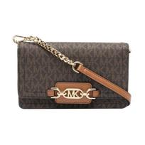 MICHAEL KORS Heather Commuter Gold Logo Plate Flap Retro Color Block Presbyopia PVC Crossbody Shoulder Bag Regular Women's Brown auksas