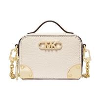 MICHAEL KORS Estelle gold logo grained zipper closure foot box bag calfskin shoulder bag crossbody tote mini women's cream white auksas