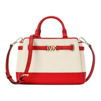 MICHAEL KORS REED Hardware Zipper Closure Cotton Shoulder Crossbody Handbag Small Women Beige with Red auksas