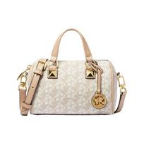 MICHAEL KORS Grayson Chain Presbyopia Pattern Zipper Closure Artificial Leather Boston Bag Handle Shoulder Crossbody Bag Small Women's Vanilla White balta