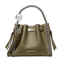 MICHAEL KORS Mina silver metallic finish adjustable removable shoulder strap polyurethane shoulder tote small women's olive green sidabras
