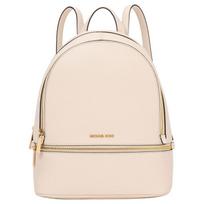 MICHAEL KORS Rhea Zip Classic Simple Design Metal Logo LOGO Large Capacity Cowhide Backpack Medium Women's Light Cream auksas