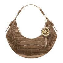 MICHAEL KORS Koa Koa Metal Detailed Logo Charm Crocodile Leather Shoulder Bag Medium Women's Gold auksas