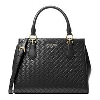 MICHAEL KORS Braided design gold hardware PU and polyester and cotton Tote bag shoulder bag handbag medium size women's black juoda