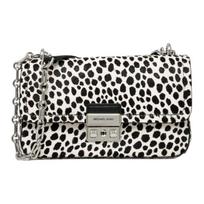 MICHAEL KORS Tribeca Logo Spot Print Flap Closure Chain Shoulder Strap Fabric Crossbody Bag Regular Women's Black with White juoda