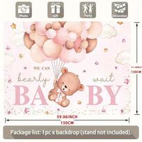 2D We Can Bearly Wait Baby Shower Backdrop Pink Bear and Balloons Photography Background 47.2x31.5inch/120*80cm