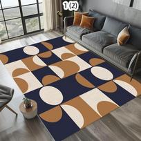 Rectangular Area Rug with Mid Century Modern Curved Geometric Patterns in Neutral Earth Tones for Living Room Bedroom Entryway 40X60CM