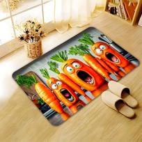 Cute Screaming Carrot Pattern Non-Slip Floor Mat, Decorative Rug for Kitchen, Laundry Room, and Hallway 40x60cm