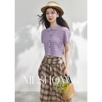 Women's Hollow Knit Short Sleeve Cardigan S taro purpurinė spalva