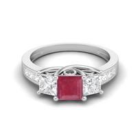 2.8 Cts Square Cut Halo Three Stone Ruby 925 Sterling Silver Engagement Women Ring 9